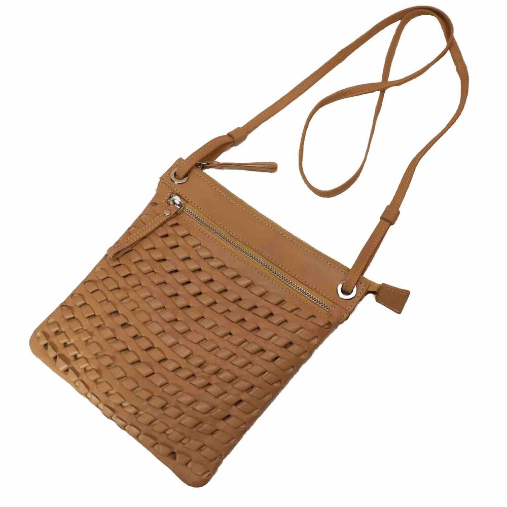 Vtg Manzoni Crossbody Handbag Women S Tan Twist Leather Weave Purse Lined Bag